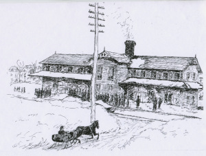 Waiting  for the train from Jersey City. Aftermath of the Blizzard of '88 Sketch by J.P. Kenna